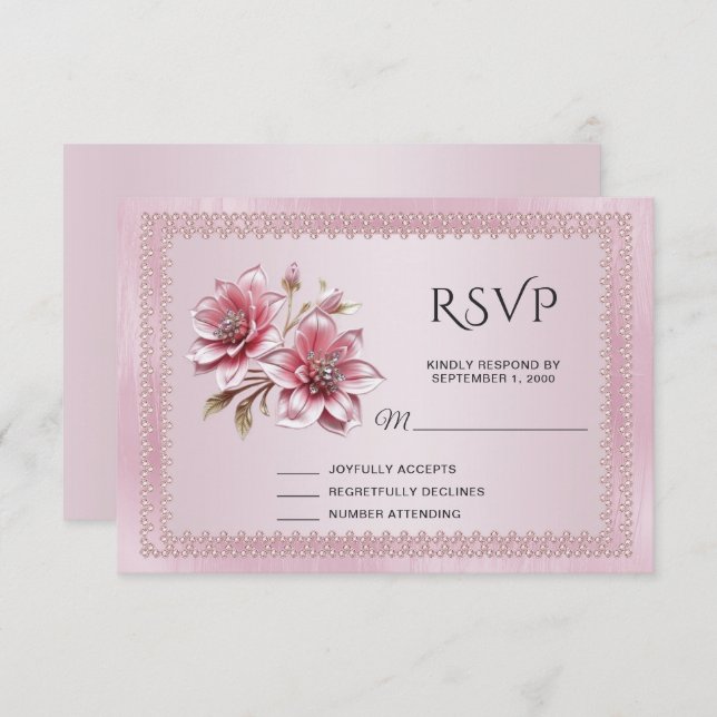 Tarjeta RSVP de flores rosadas modernas (Anverso / Reverso)
