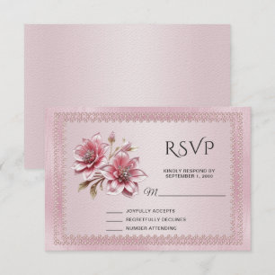 Tarjeta RSVP de flores rosadas modernas