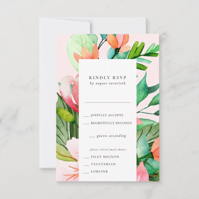 Tarjeta RSVP de Flores Tropicales con opción de co (Anverso)