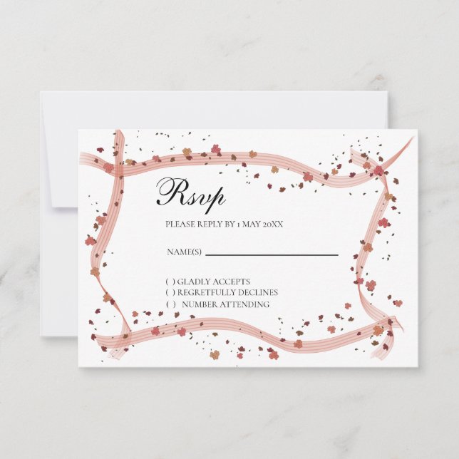 Tarjeta RSVP de flores y cintas dibujadas a mano (Anverso)