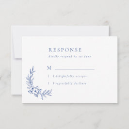 Tarjeta RSVP de Flores y hojas azules vintage