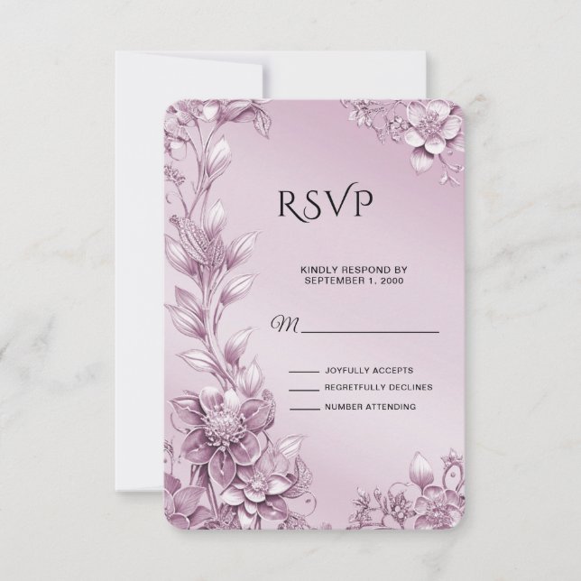 Tarjeta RSVP de Foliage floral rosa (Anverso)