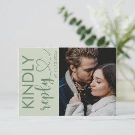 Tarjeta RSVP de foto moderna y boda verde sabia