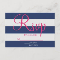 Tarjeta RSVP de franja azul y rosa de la marina