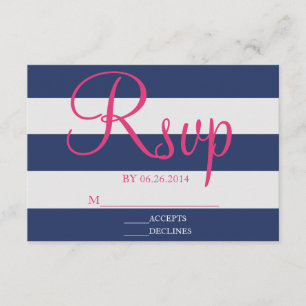 Tarjeta RSVP de franja azul y rosa de la marina