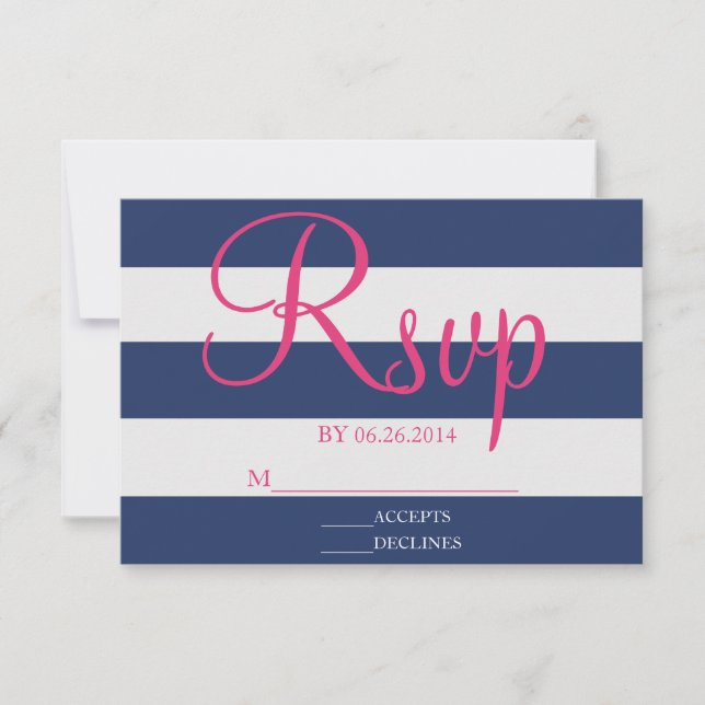 Tarjeta RSVP de franja azul y rosa de la marina (Anverso)