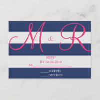 Tarjeta RSVP de franja azul y rosa de la marina
