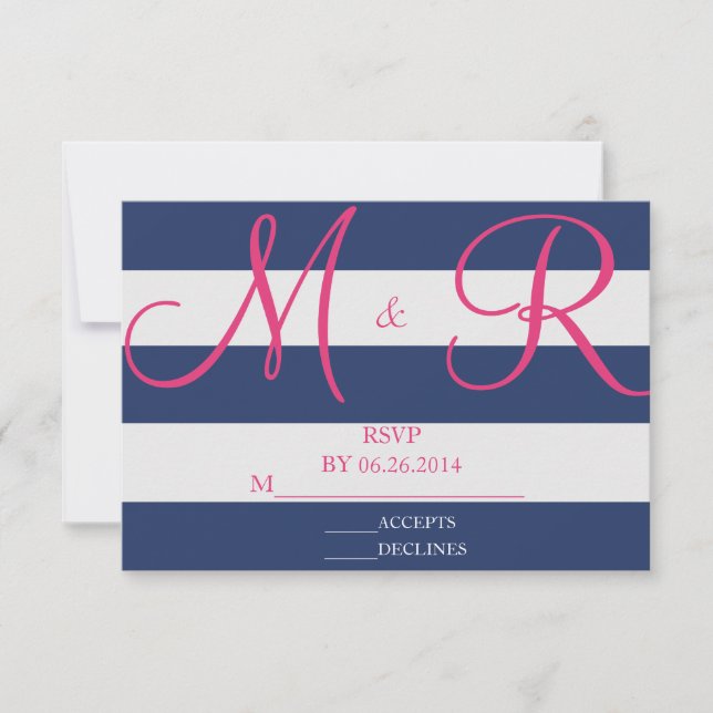 Tarjeta RSVP de franja azul y rosa de la marina (Anverso)