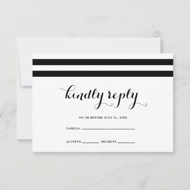 Tarjeta RSVP de franjas blancas y negras Boda cost (Anverso)