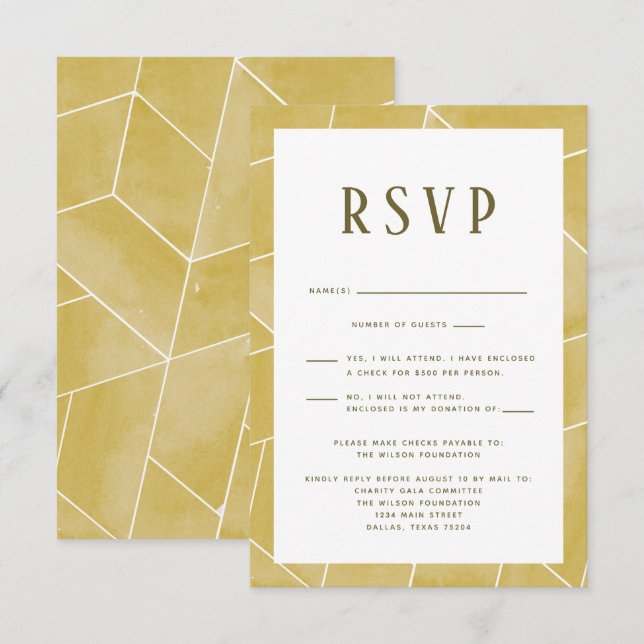 Tarjeta RSVP de Gala Geométrica Amarilla (Anverso / Reverso)