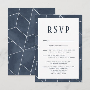 Tarjeta RSVP de Gala Geométrica Azul de Marina