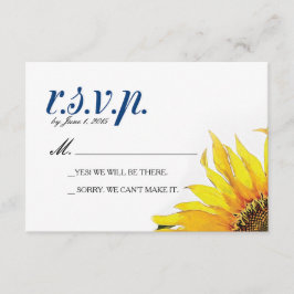 Tarjeta RSVP de girasol azul de la marina amarilla