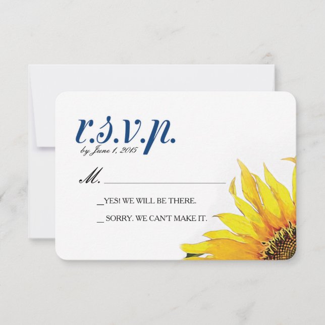 Tarjeta RSVP de girasol azul de la marina amarilla (Anverso)