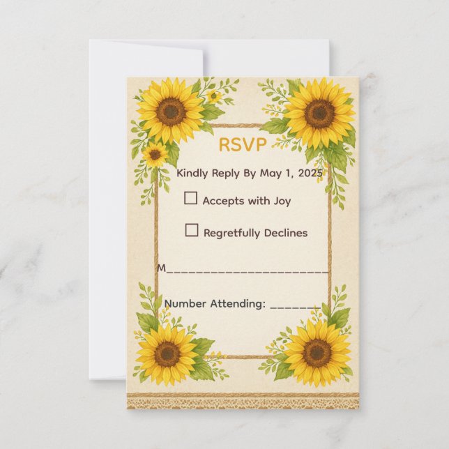 Tarjeta RSVP de girasol ruso (Anverso)