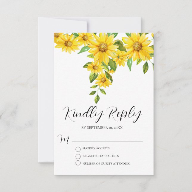 tarjeta RSVP de girasol simple y moderno (Anverso)