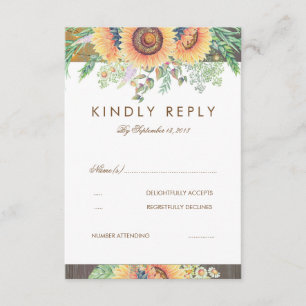 Tarjeta RSVP de girasoles rusos y bodas de madera