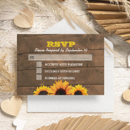 Tarjeta RSVP de girasoles y bodas de madera rústic