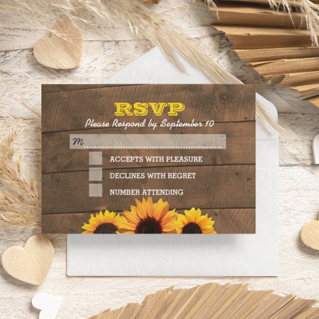 Tarjeta RSVP de girasoles y bodas de madera rústic (Subido por el creador)