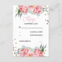 Tarjeta RSVP de goles florales y dorados