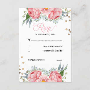 Tarjeta RSVP de goles florales y dorados