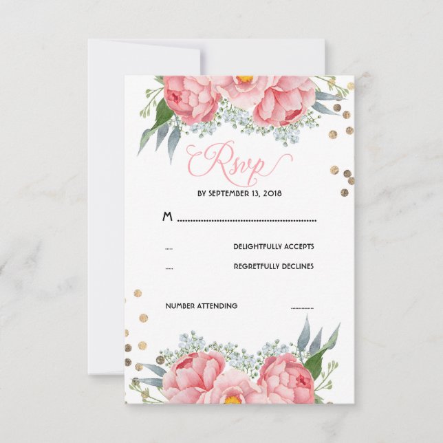 Tarjeta RSVP de goles florales y dorados (Anverso)