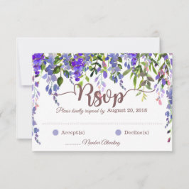 Tarjeta RSVP de gota floral de glicinia púrpura