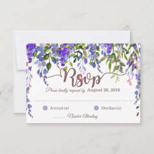 Tarjeta RSVP de gota floral de glicinia púrpura
