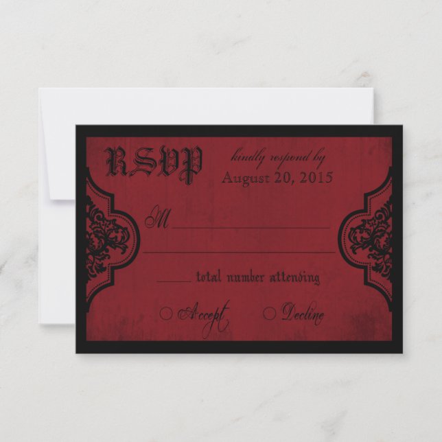 Tarjeta RSVP de gótico rojo y negro (Anverso)