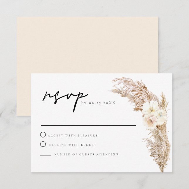 Tarjeta RSVP de Grado CIERA Boho Dry Pampas (Anverso / Reverso)
