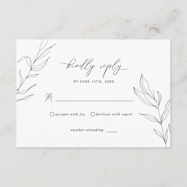 Tarjeta RSVP de hoja de follaje de línea (Anverso)