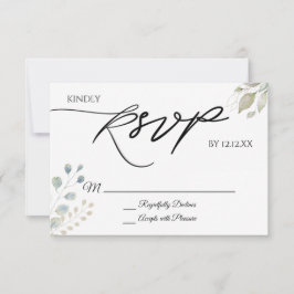 Tarjeta RSVP de hojas botánicas de oro verde