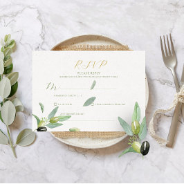 TARJETA RSVP de hojas de oliva toscanas modernas