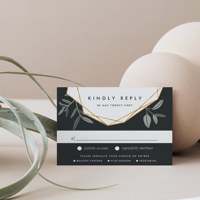 Tarjeta RSVP de hojas de olivo con opciones de árb (Subido por el creador)