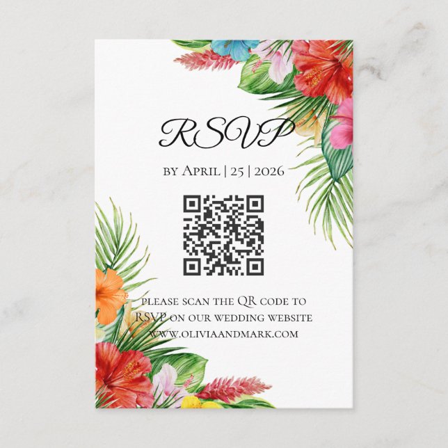 Tarjeta RSVP de hojas de palmas tropicales | Desti (Anverso)