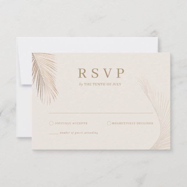 Tarjeta RSVP de hojas de palmera simples modernas (Anverso)