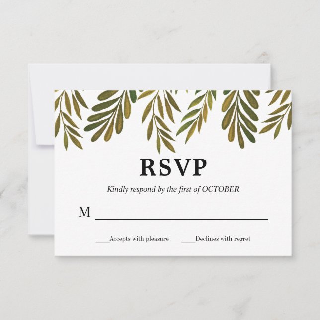 Tarjeta RSVP de hojas pintadas a mano (Anverso)