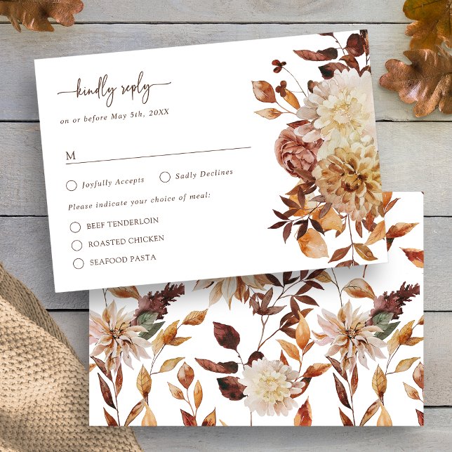 Tarjeta RSVP de hojas rusticas de otoño (White Autumn Rustic Leaves Floral RSVP Card by Painted Paperie
)