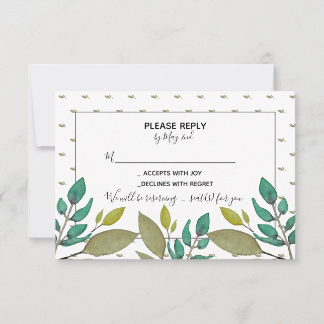 Tarjeta RSVP de hojas verdes (Anverso)
