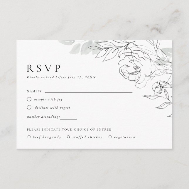 Tarjeta RSVP de Ilustracion floral botánico (Anverso)
