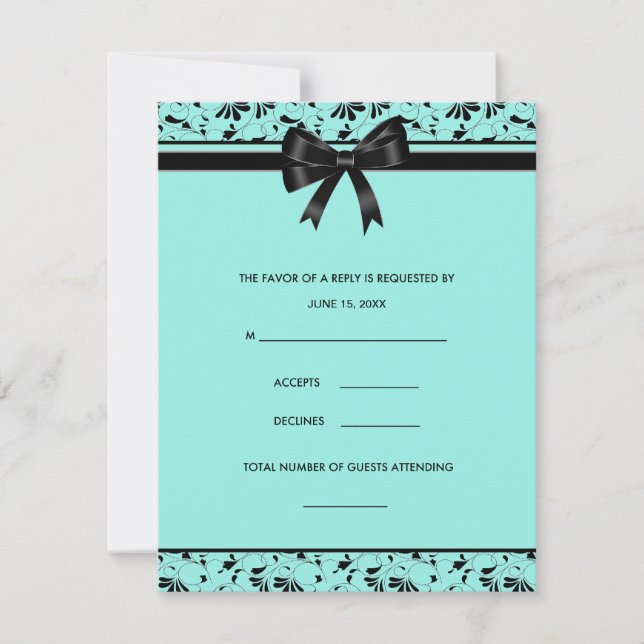 Tarjeta RSVP de invitación a Aqua con Swirl Black  (Anverso)