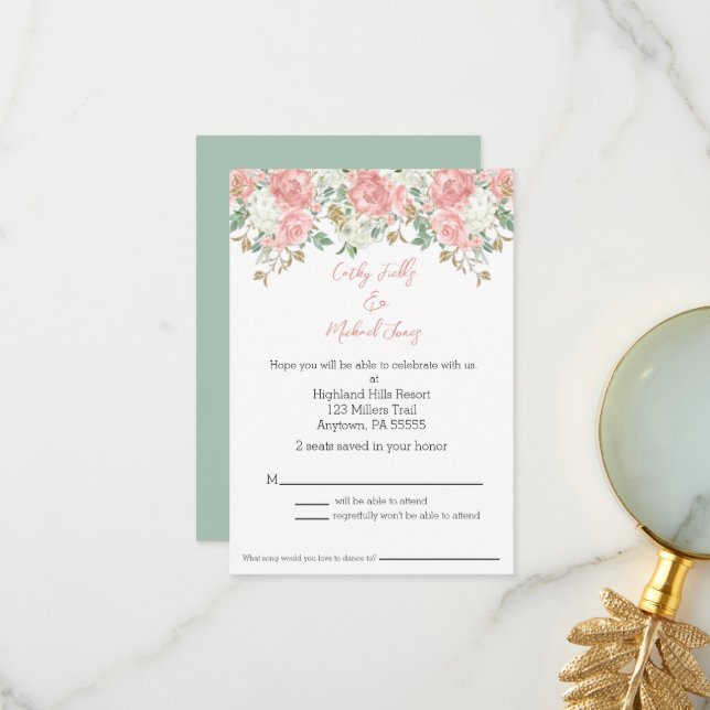 Tarjeta RSVP de invitación a boda floral (Anverso/Reverso In Situ)