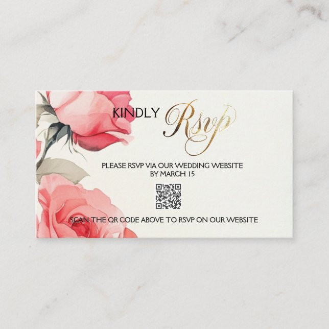 Tarjeta RSVP de Invitación a la boda de rosas rosa (Anverso)