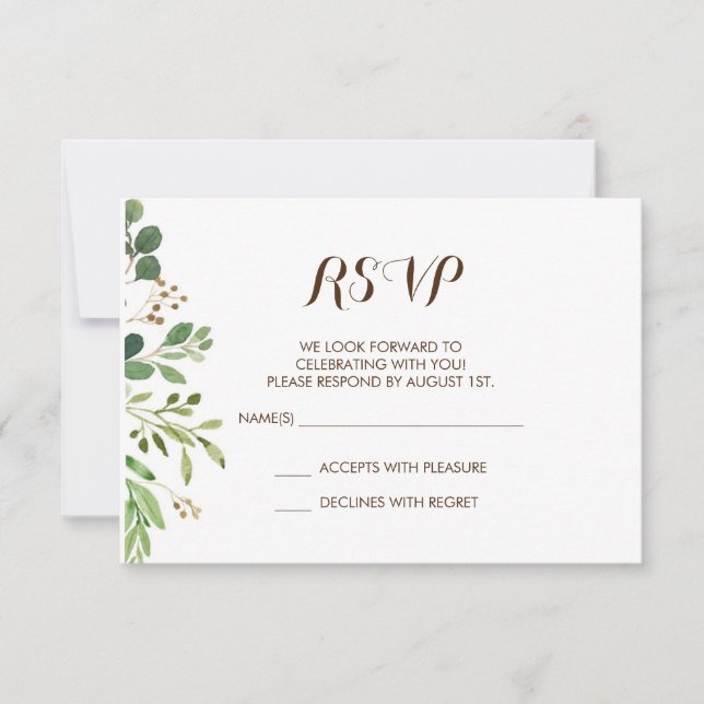 Tarjeta RSVP de invitación a la boda de verde (Anverso)