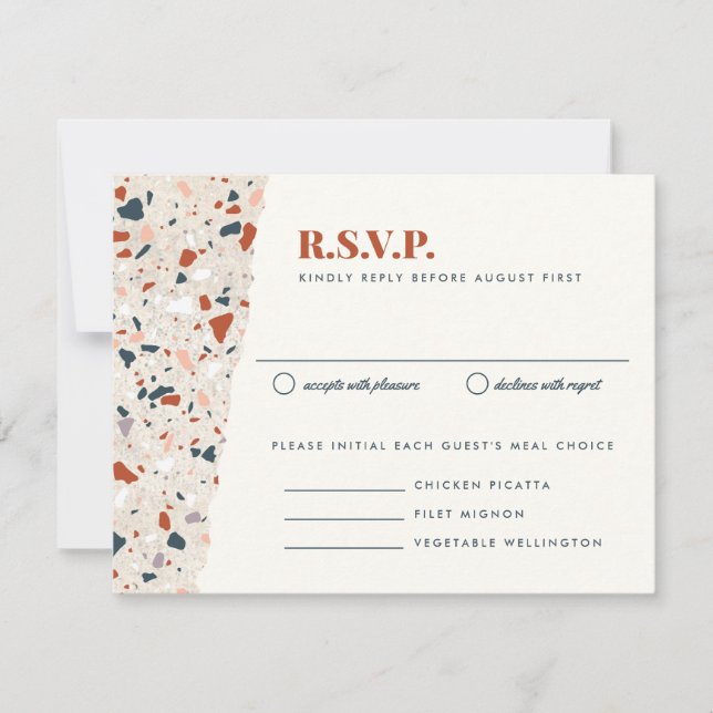 Tarjeta RSVP de Invitación a la Boda Terrazzo (Anverso)