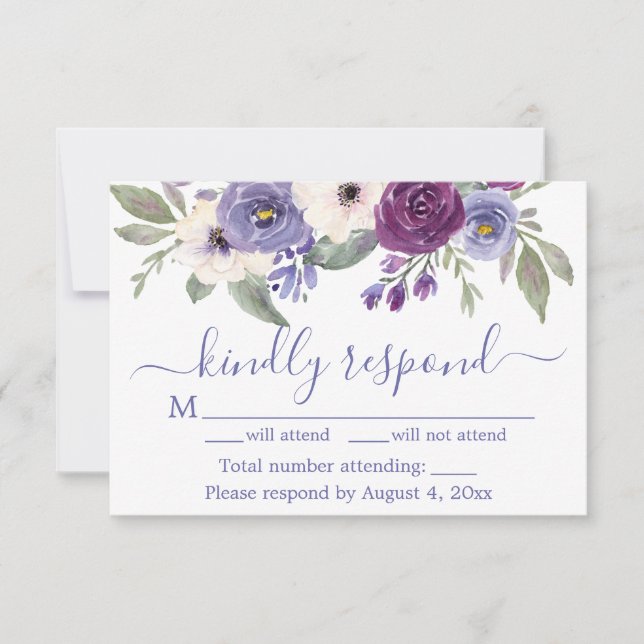 Tarjeta RSVP de invitación a matrimonio con flores (Anverso)
