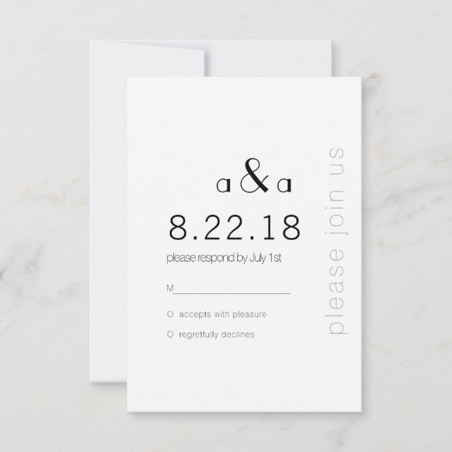 Tarjeta RSVP de invitación a matrimonio de texto m (Anverso)