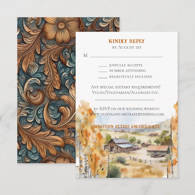 Tarjeta RSVP de Invitación a Rancho Occidental (Anverso / Reverso)