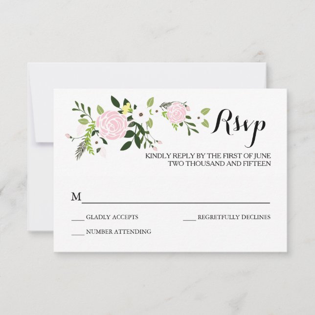 Tarjeta RSVP de jardín floral - blanco (Anverso)