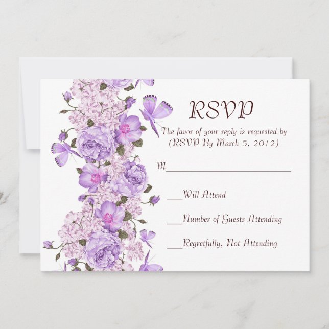 Tarjeta RSVP de jardín floral de lavanda de maripo (Anverso)