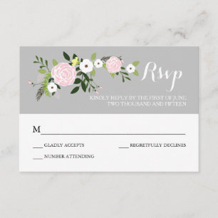 Tarjeta RSVP de jardín floral -gris